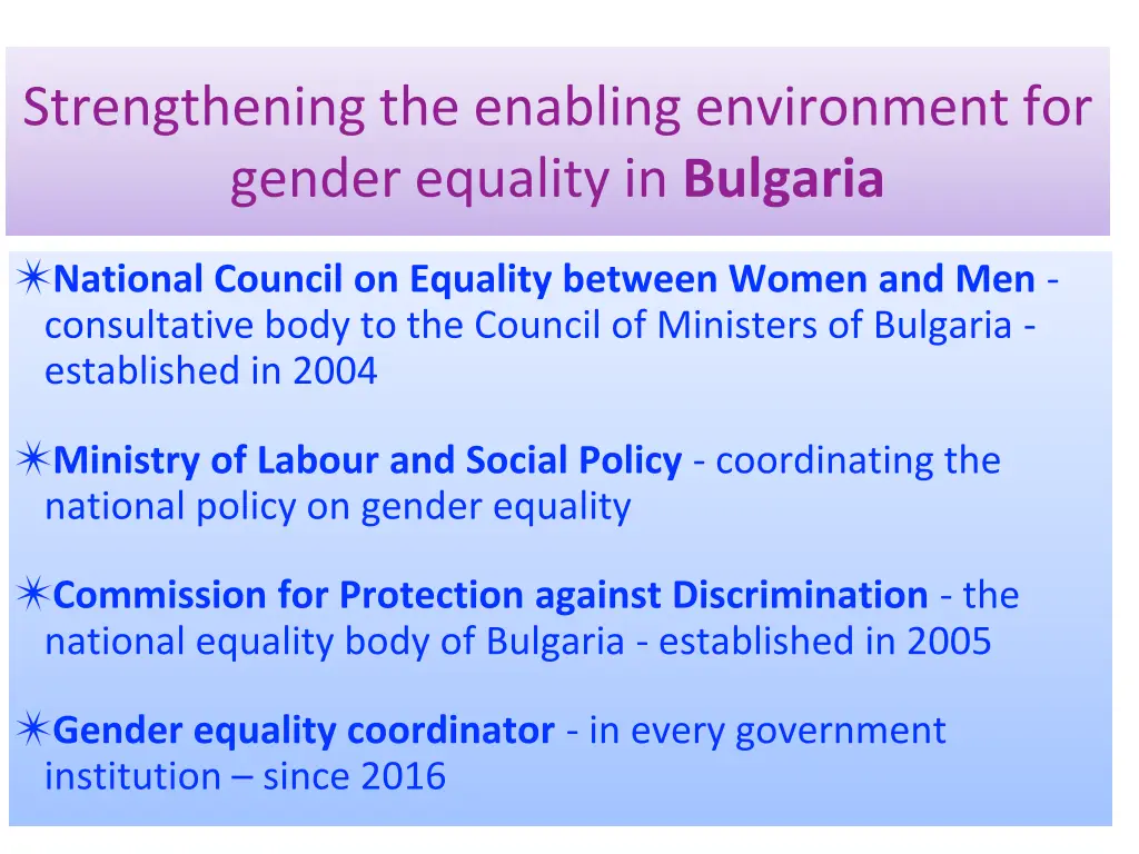 strengthening the enabling environment for gender