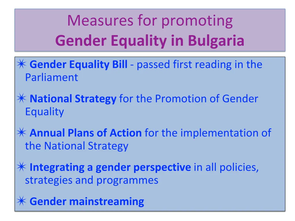 measures for promoting gender equality