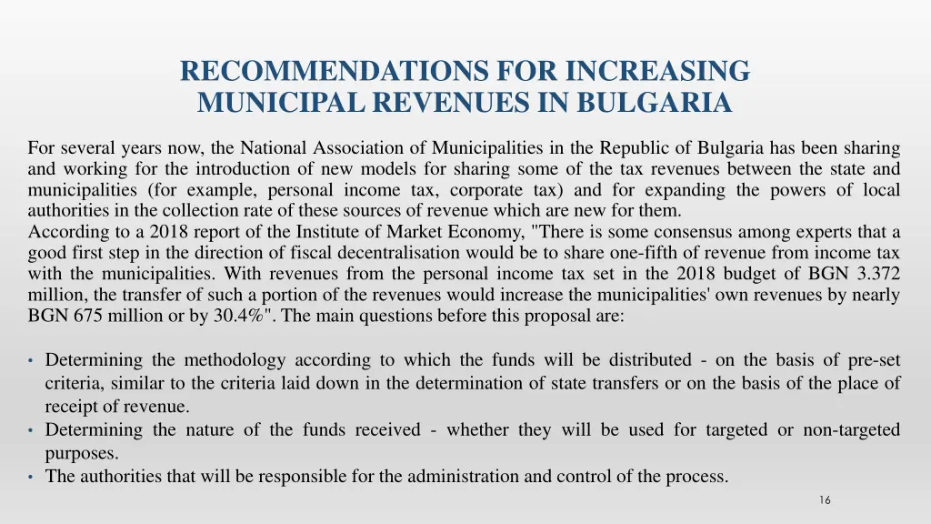 recommendations for increasing municipal revenues 1