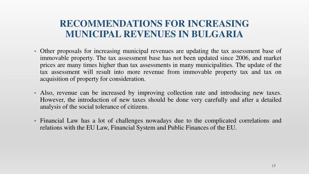 recommendations for increasing municipal revenues 2