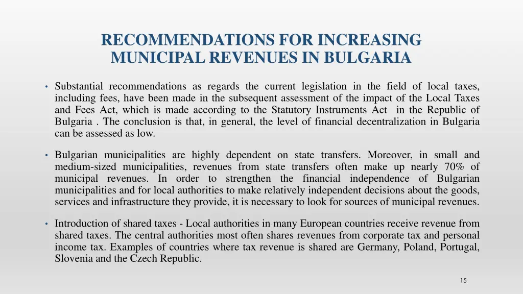 recommendations for increasing municipal revenues