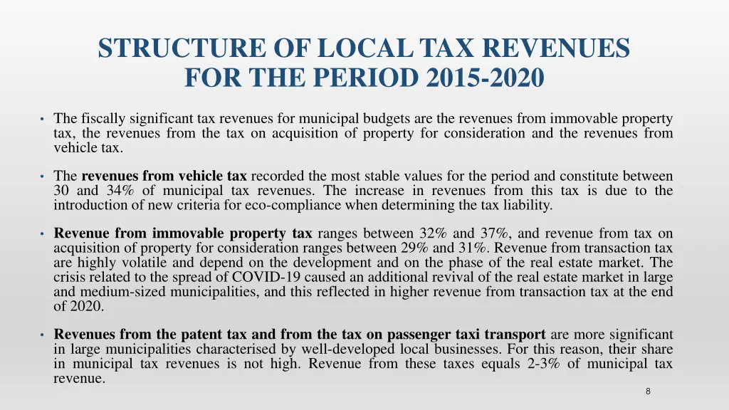 structure of local tax revenues for the period 1