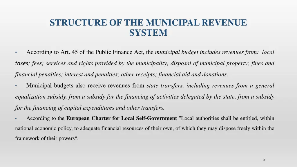 structure of the municipal revenue system