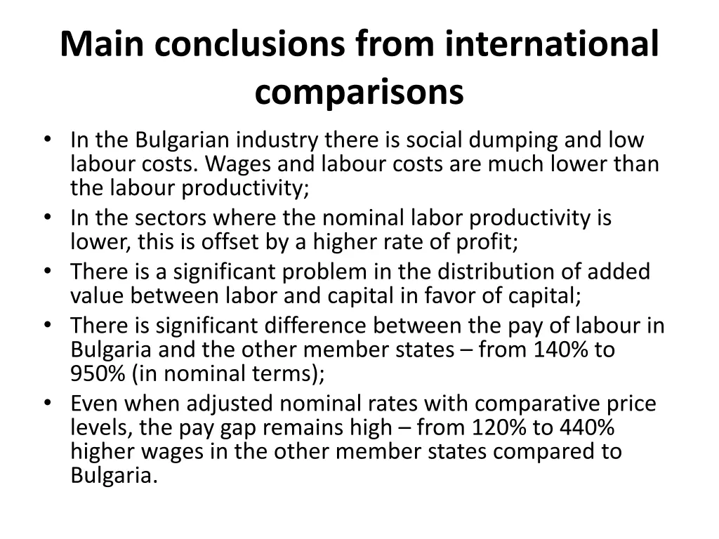 main conclusions from international comparisons