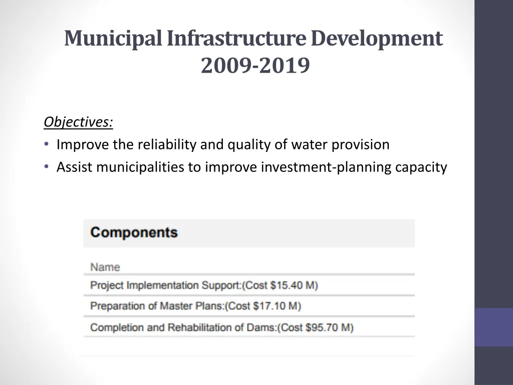 municipal infrastructure development 2009 2019