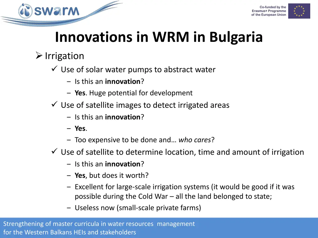 innovations in wrm in bulgaria irrigation