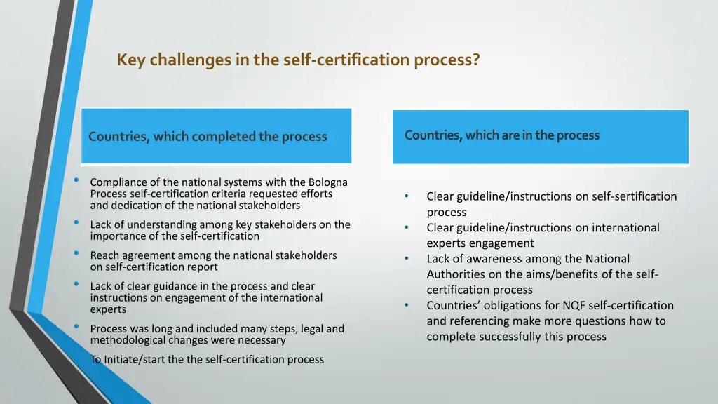 key challenges in the self certification process