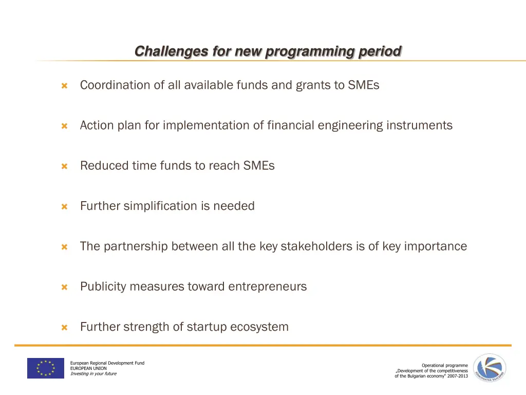 challenges for new programming period