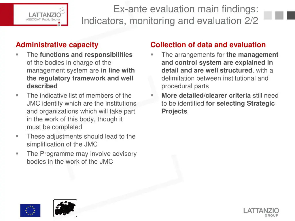 ex ante evaluation main findings indicators 1