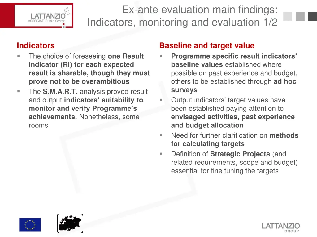 ex ante evaluation main findings indicators