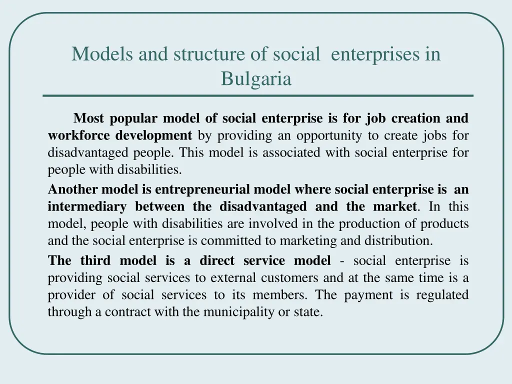 models and structure of social enterprises