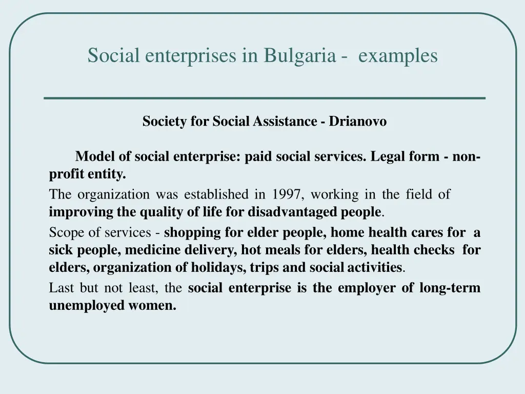 social enterprises in bulgaria examples