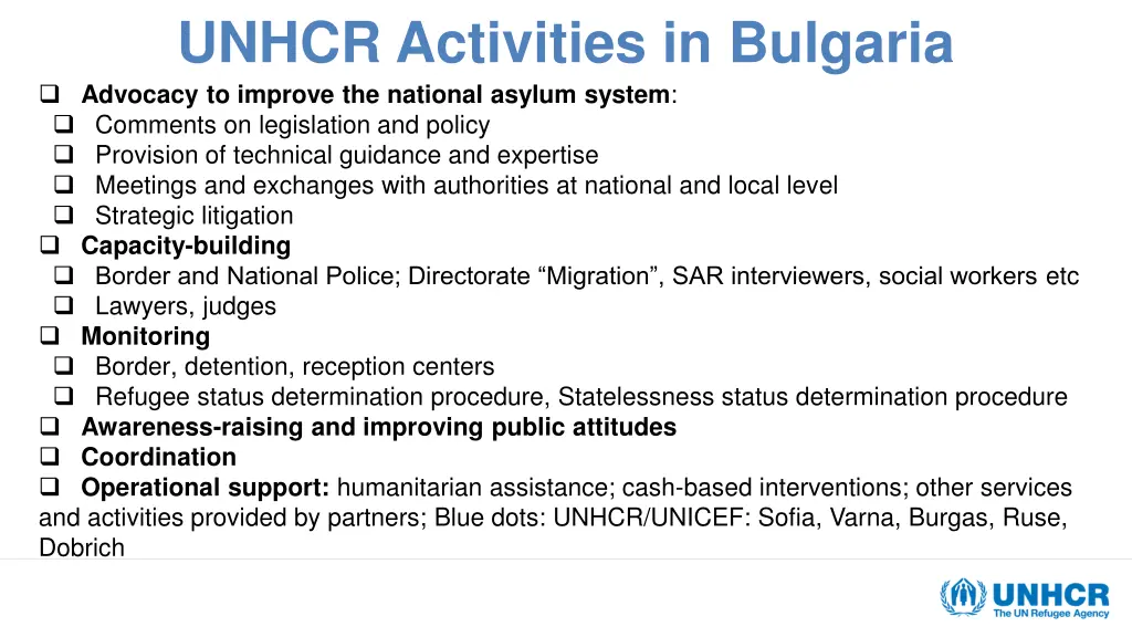 unhcr activities in bulgaria