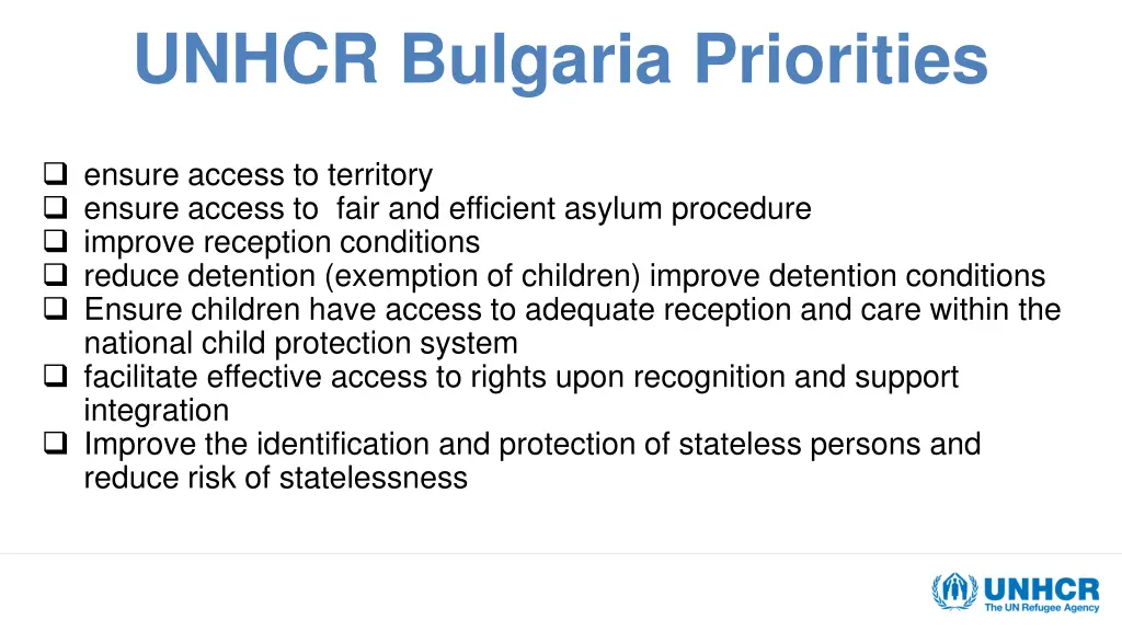 unhcr bulgaria priorities