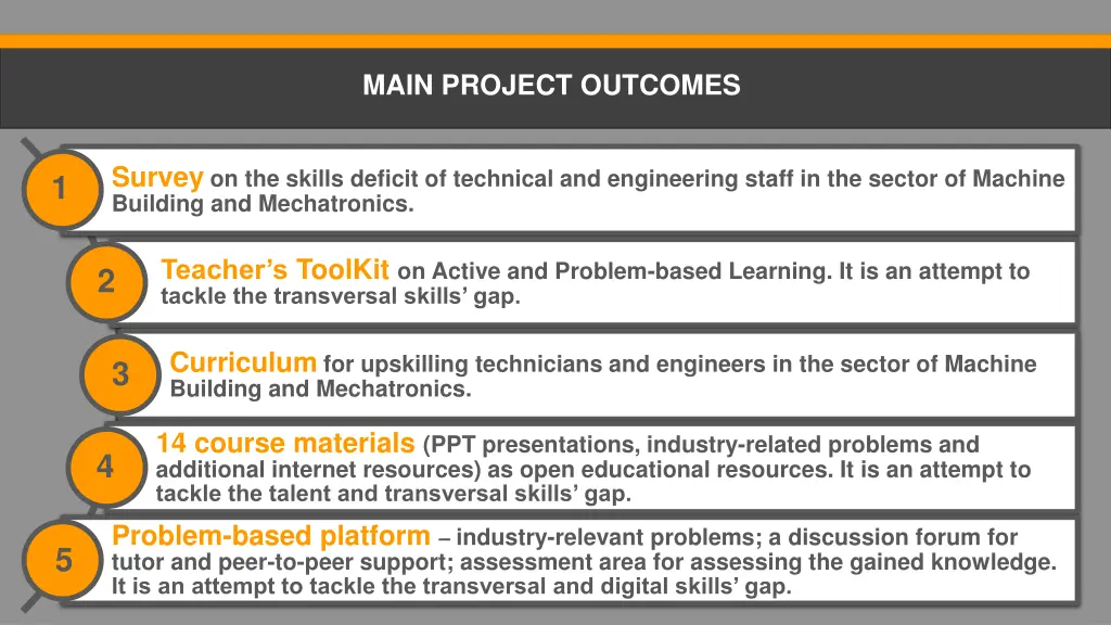 main project outcomes