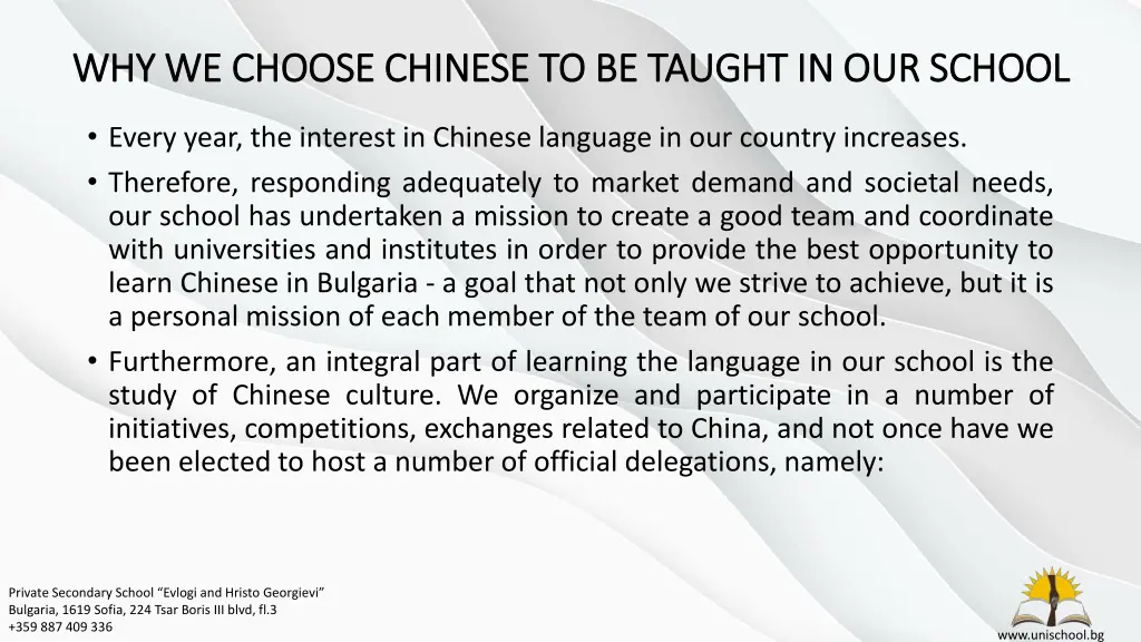 why we choose chinese to be taught in our school 1