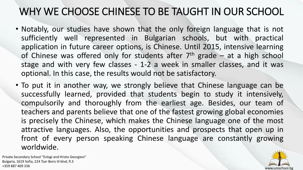 why we choose chinese to be taught in our school