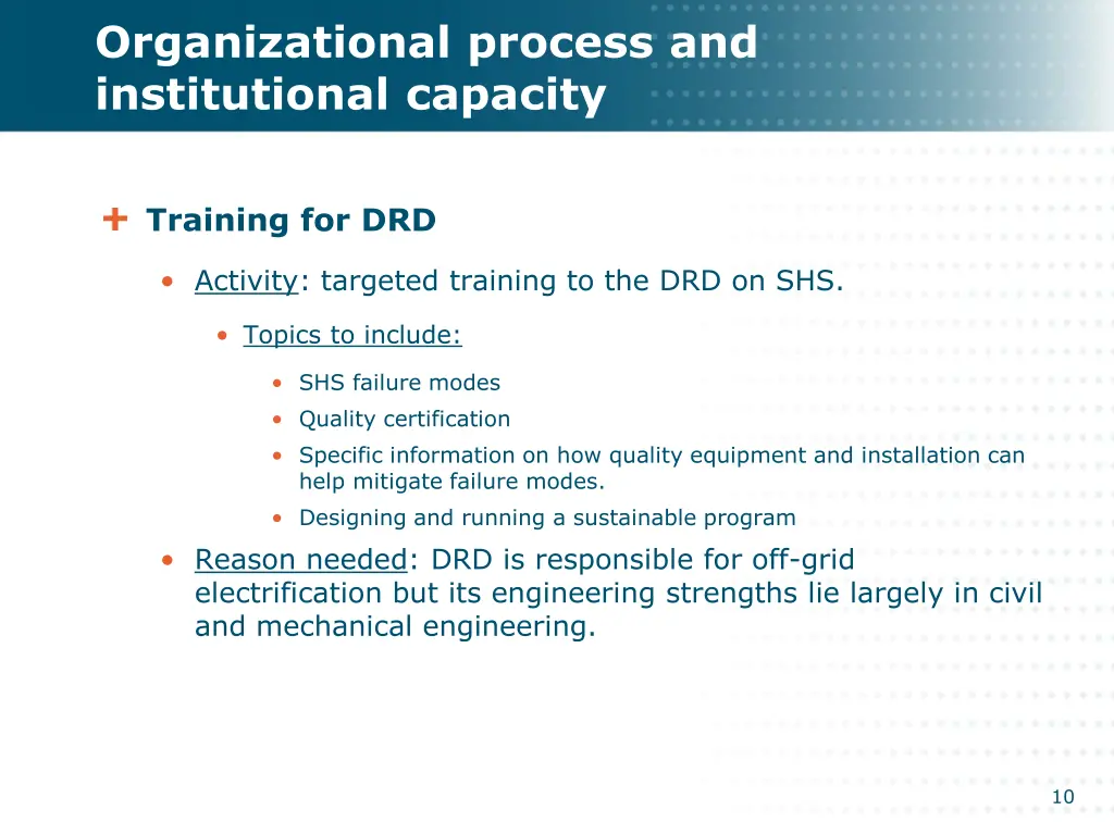 organizational process and institutional capacity