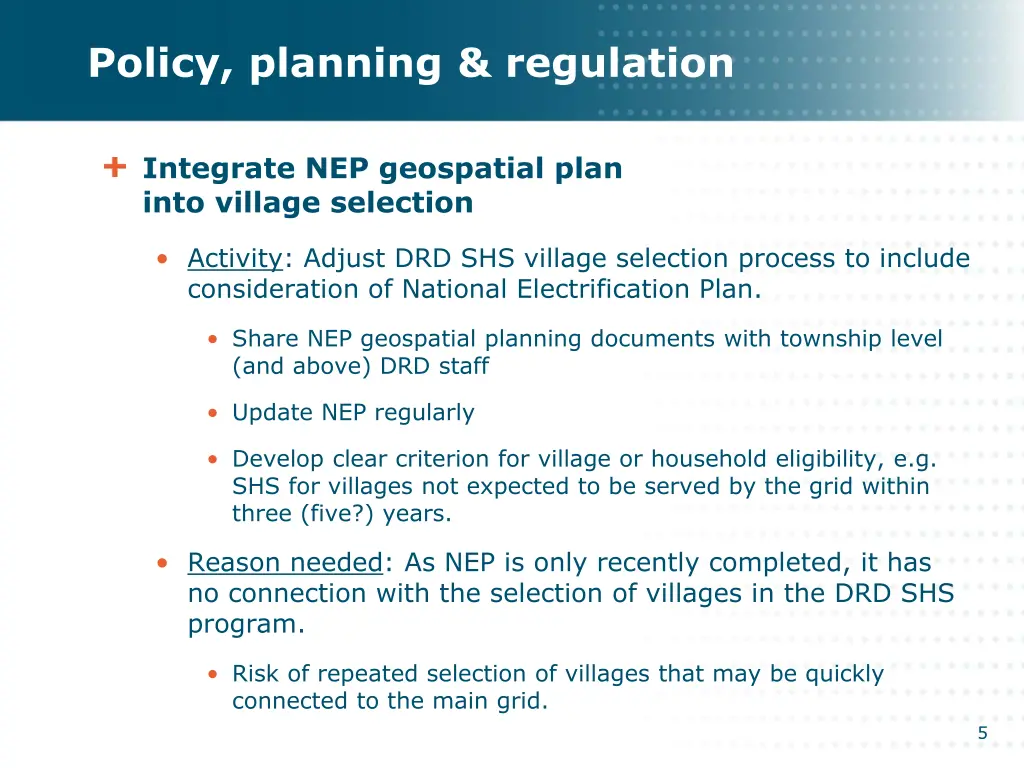 policy planning regulation