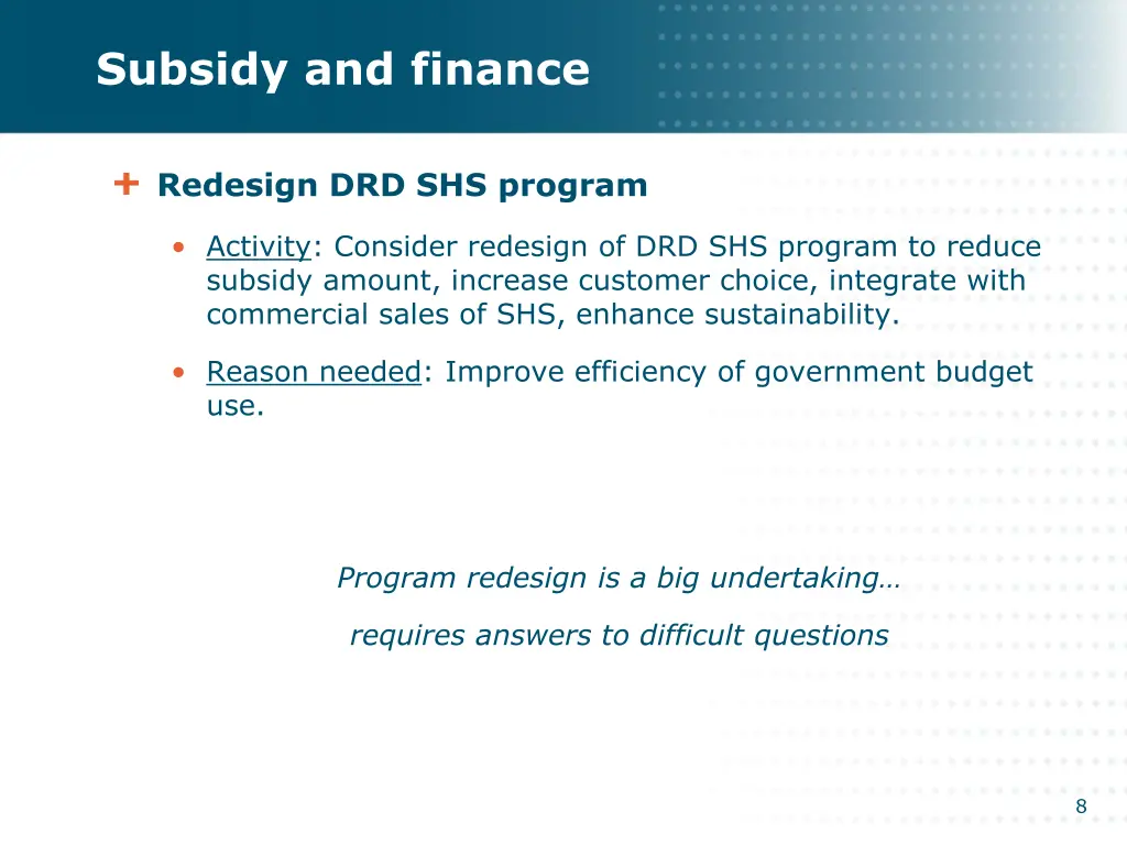 subsidy and finance