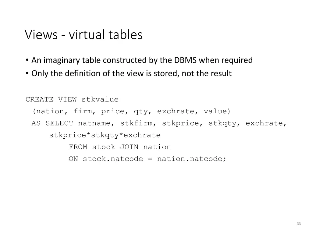 views virtual tables