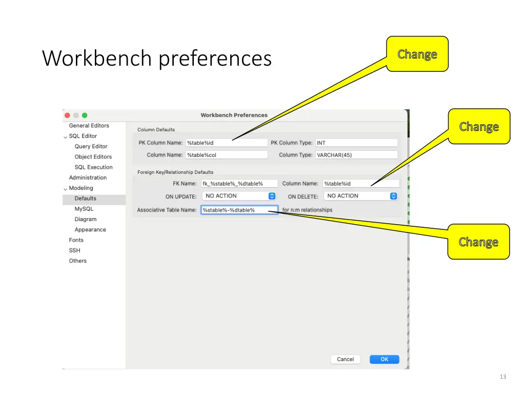 workbench preferences