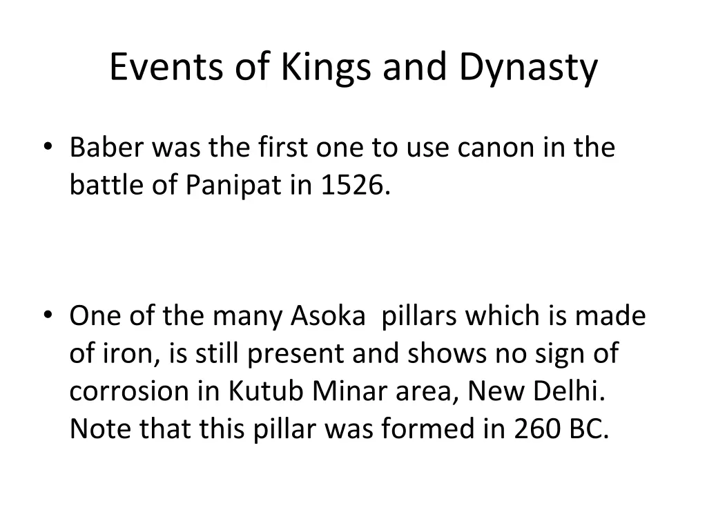 events of kings and dynasty