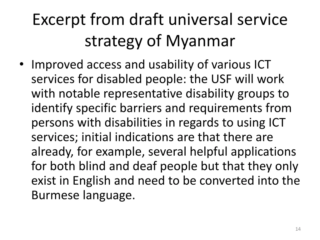 excerpt from draft universal service strategy