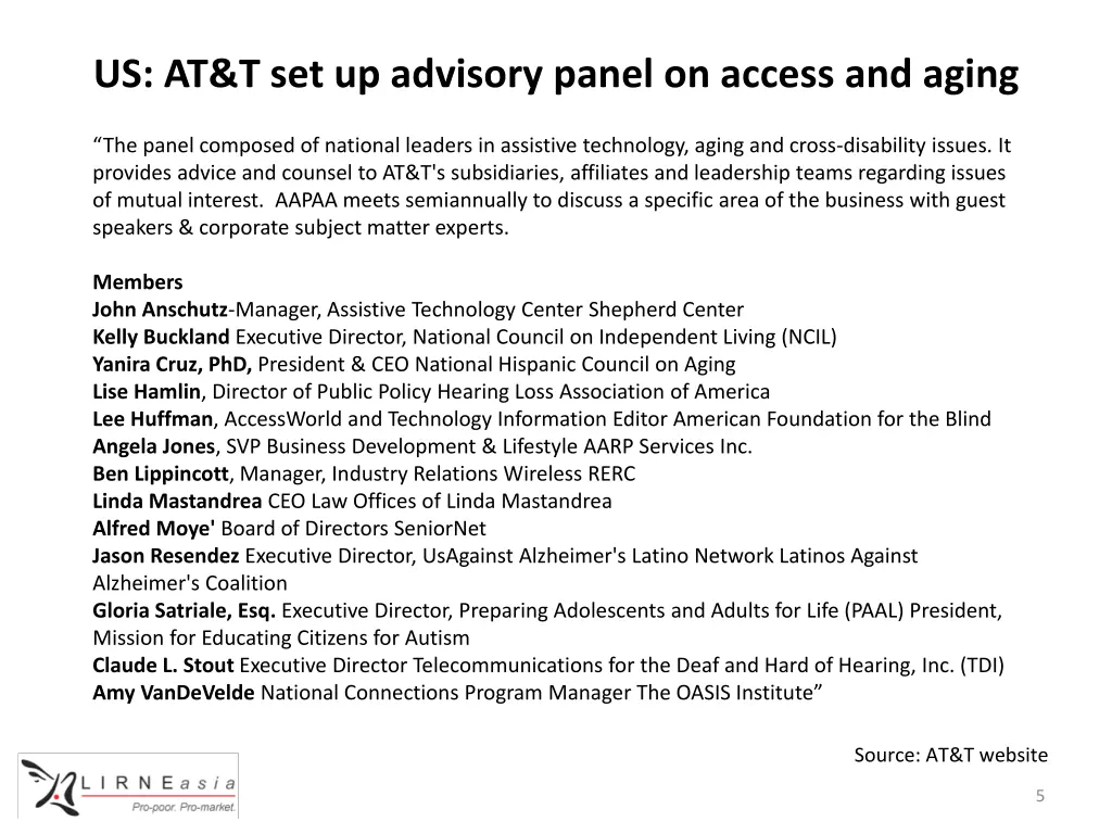 us at t set up advisory panel on access and aging