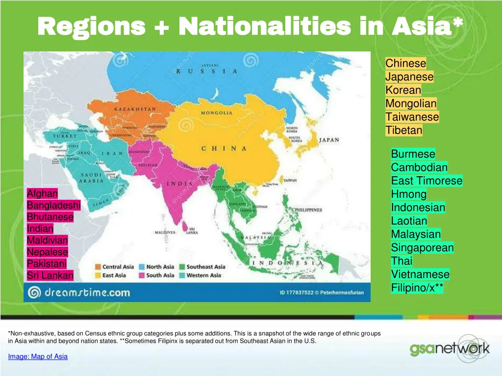 regions nationalities in asia regions