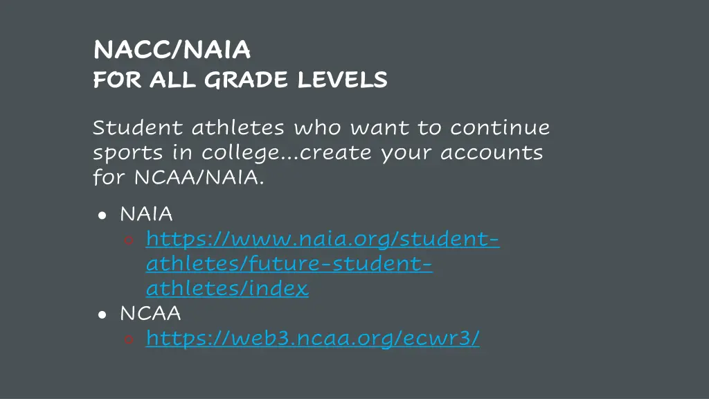 nacc naia for all grade levels