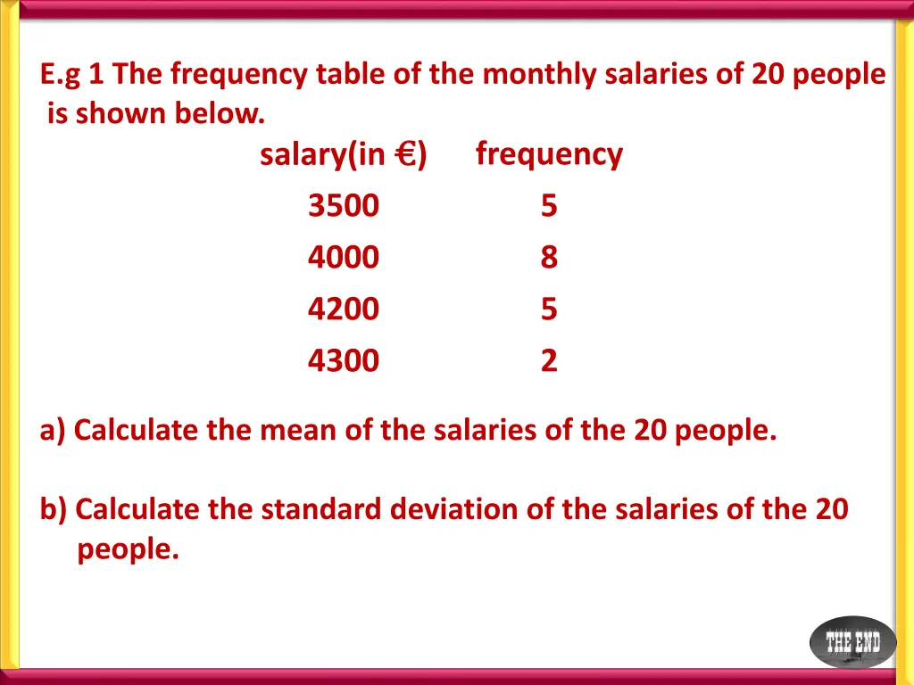 e g 1 the frequency table of the monthly salaries