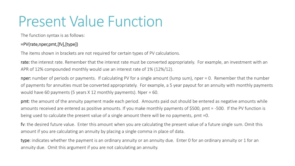 present value function