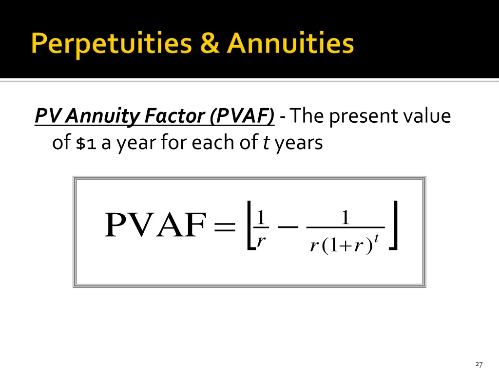 pv annuity factor pvaf the present value