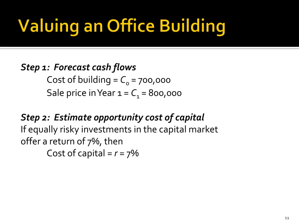 step 1 forecast cash flows cost of building