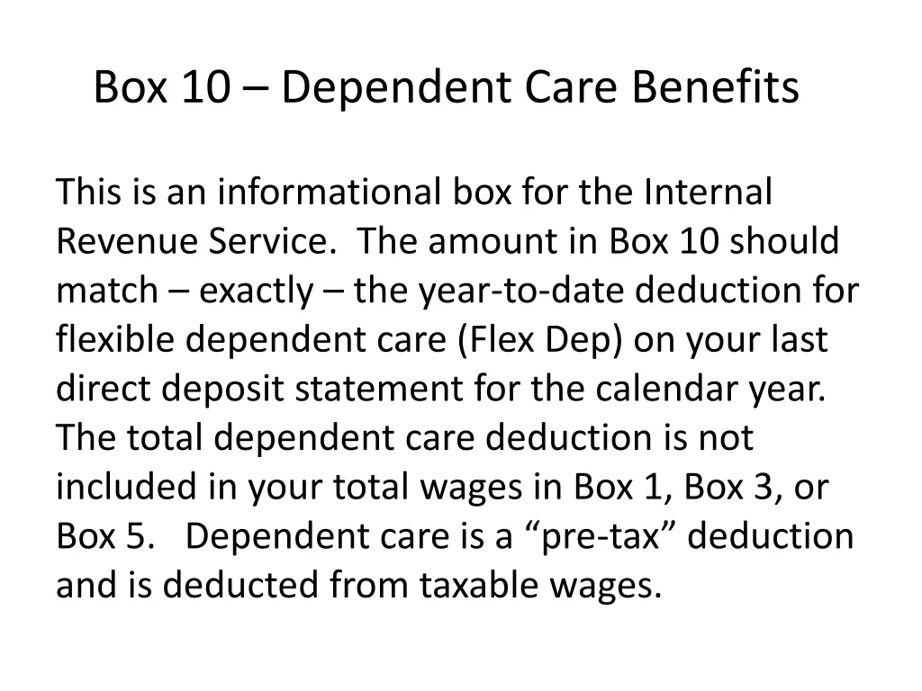 box 10 dependent care benefits