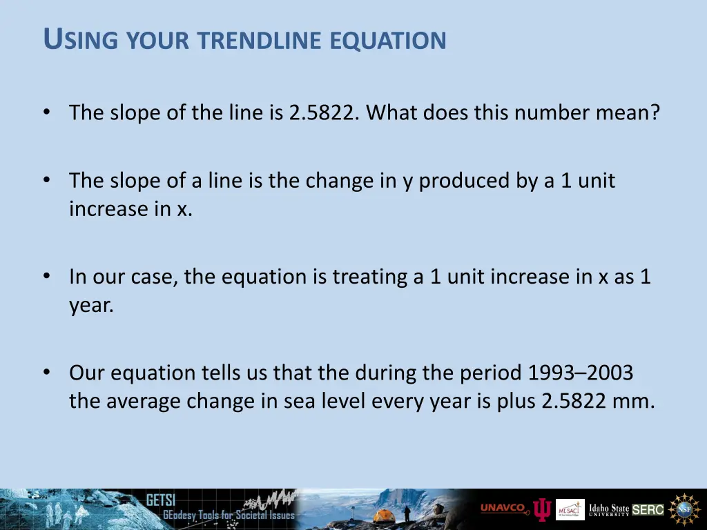 u sing your trendline equation 1