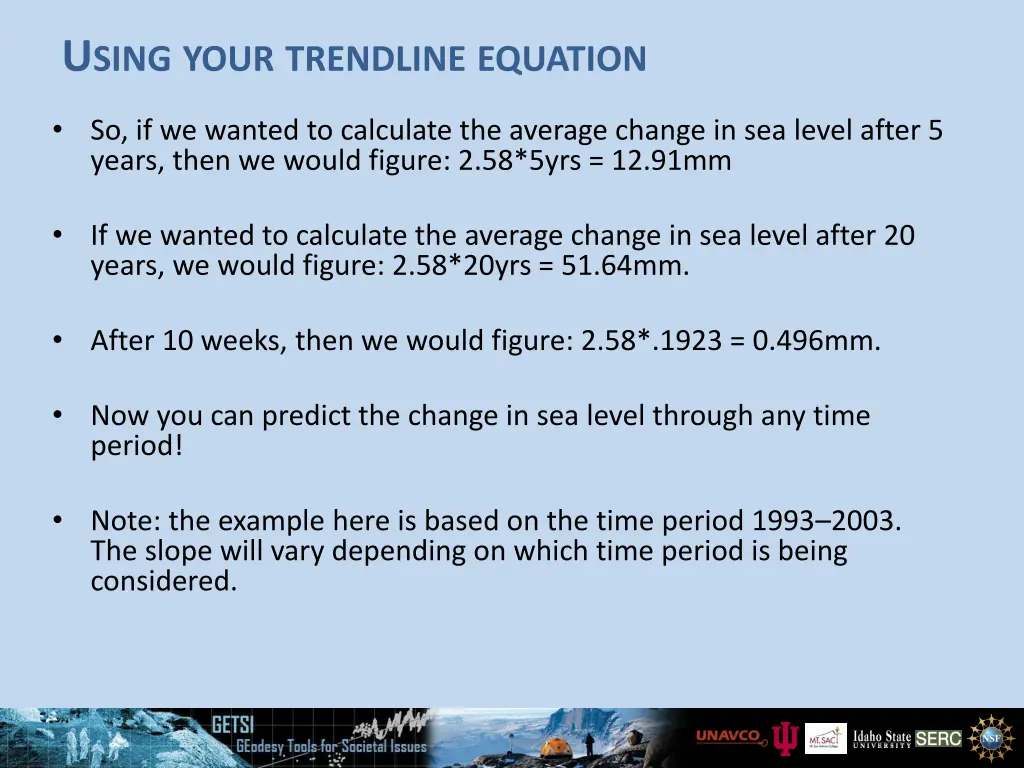 u sing your trendline equation 2