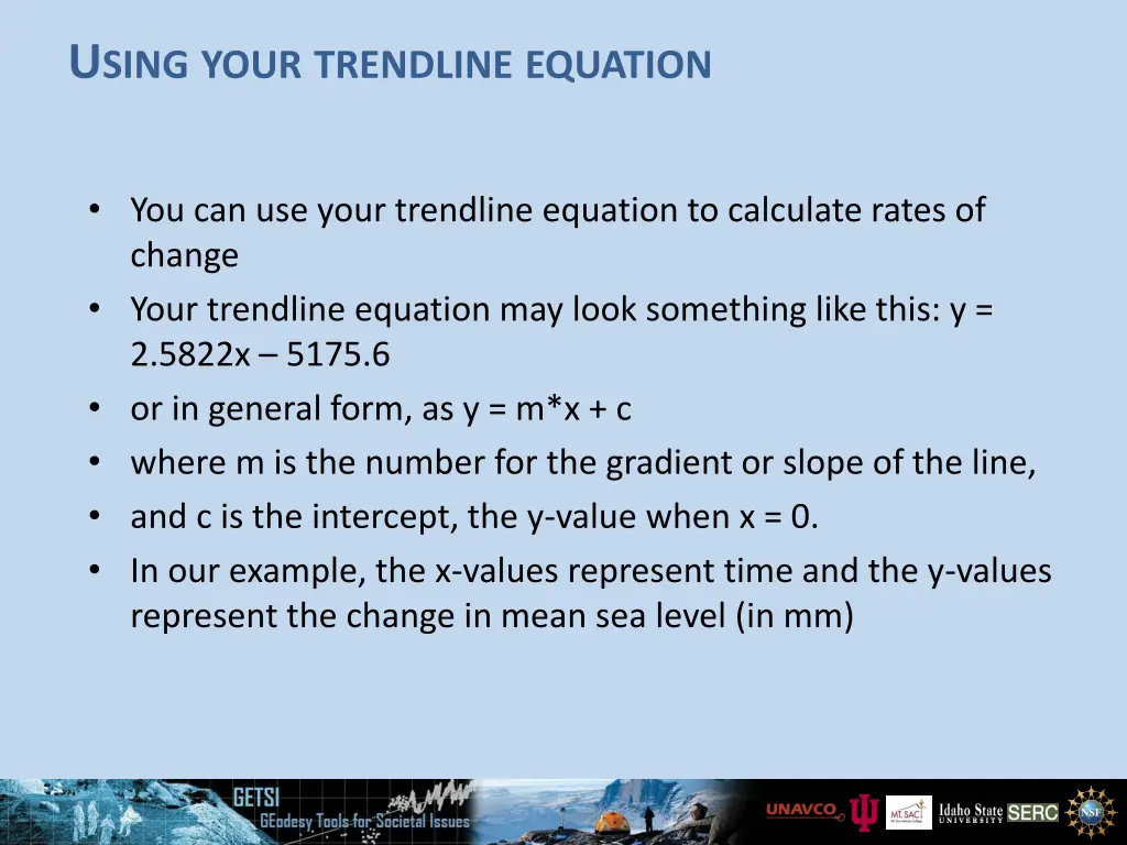 u sing your trendline equation