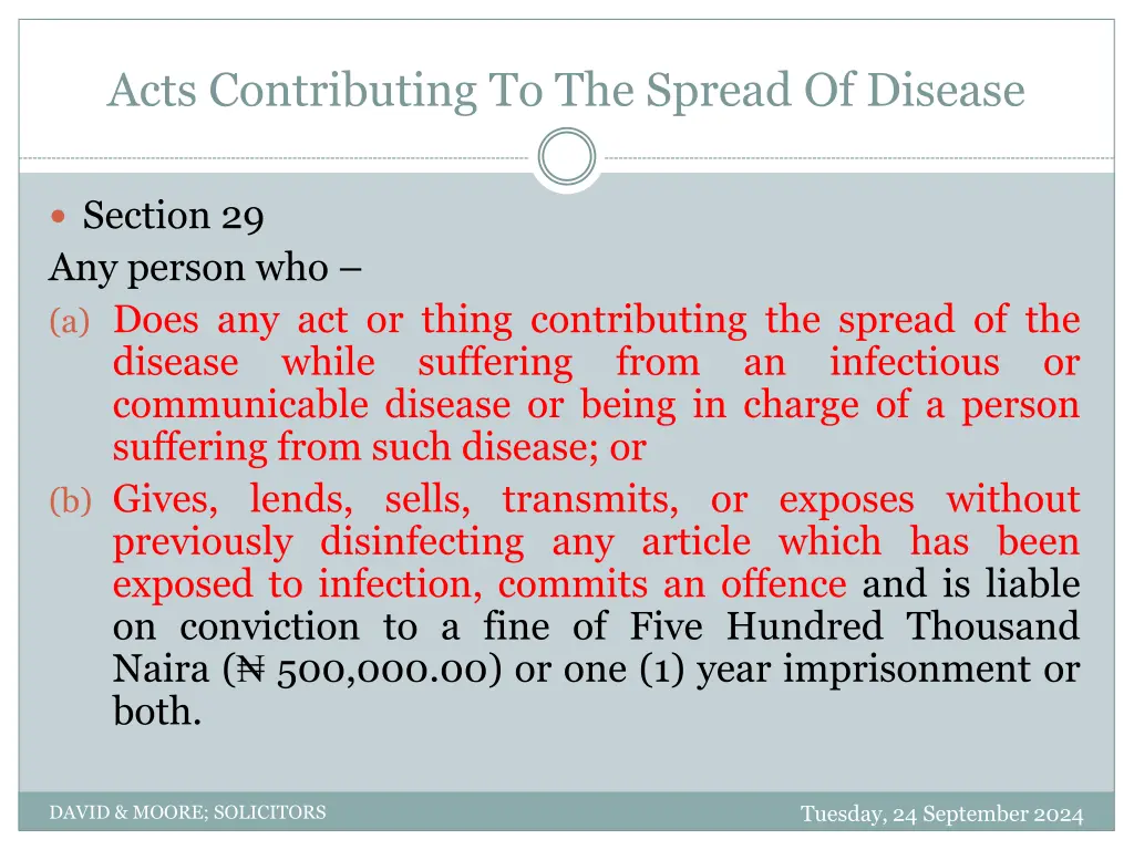 acts contributing to the spread of disease