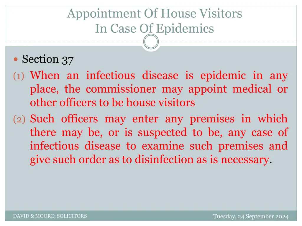 appointment of house visitors in case of epidemics