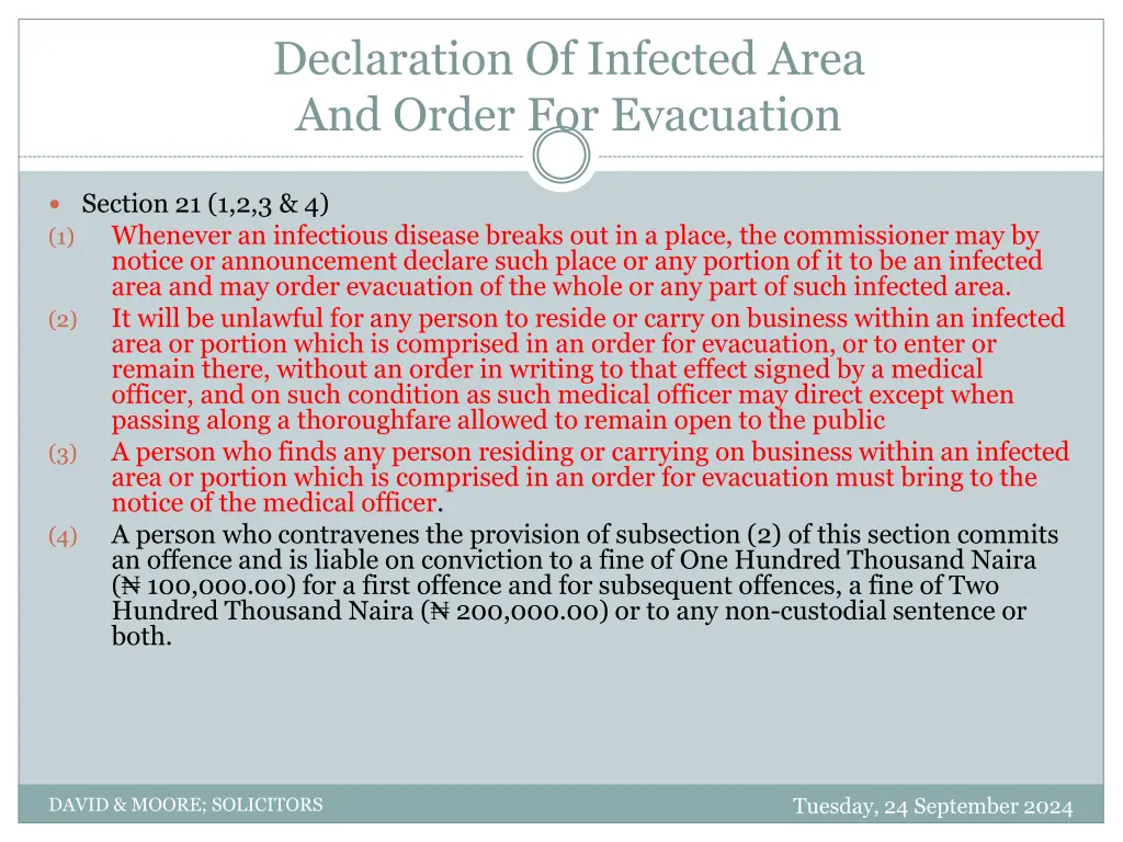 declaration of infected area and order