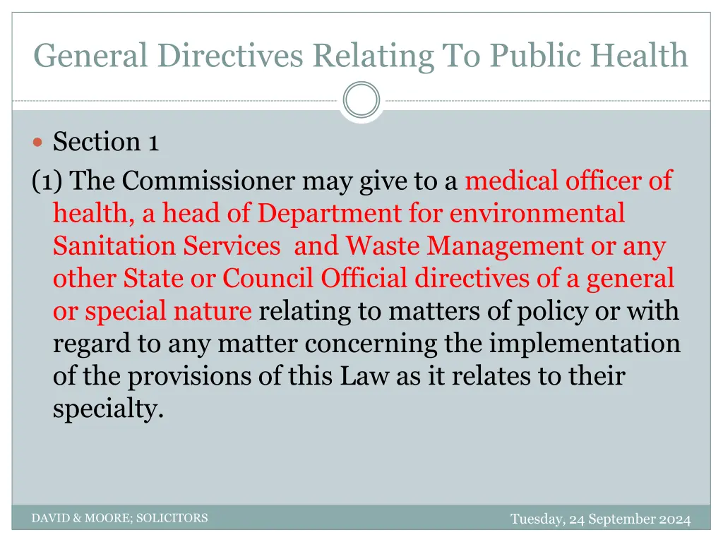 general directives relating to public health