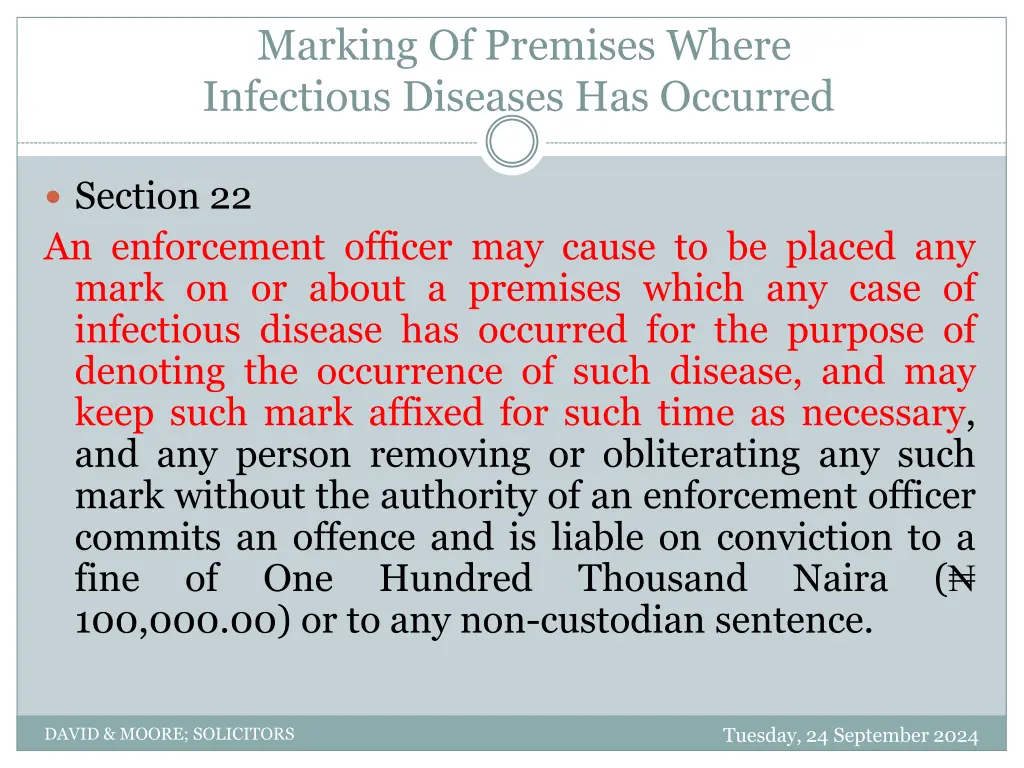 marking of premises where infectious diseases