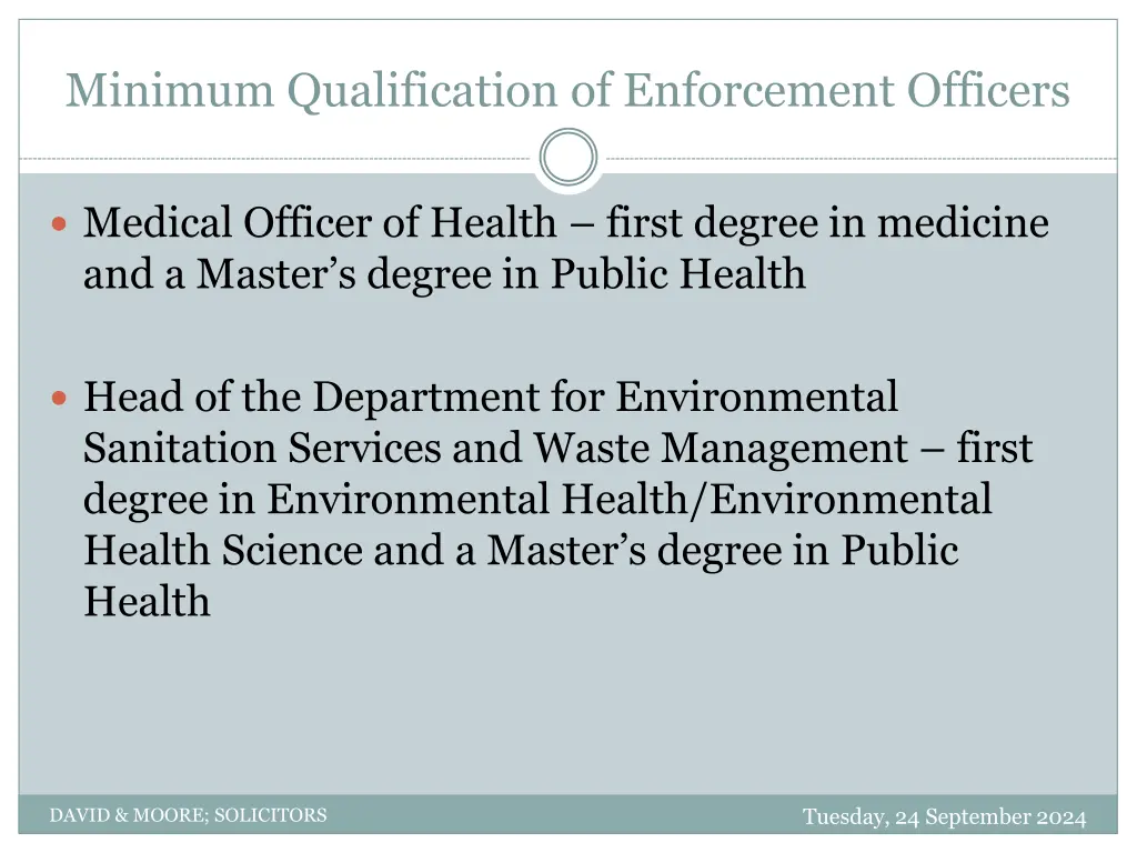 minimum qualification of enforcement officers