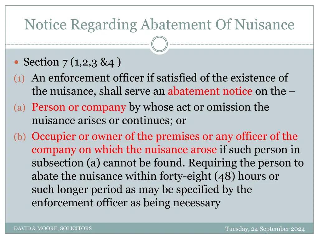 notice regarding abatement of nuisance