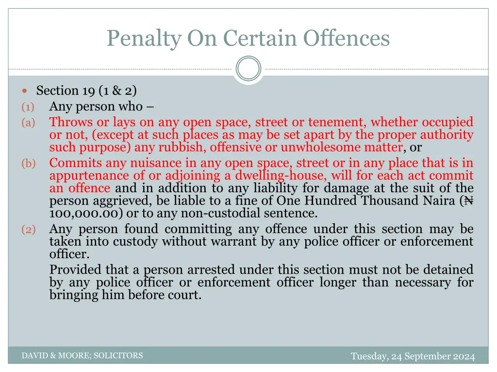 penalty on certain offences