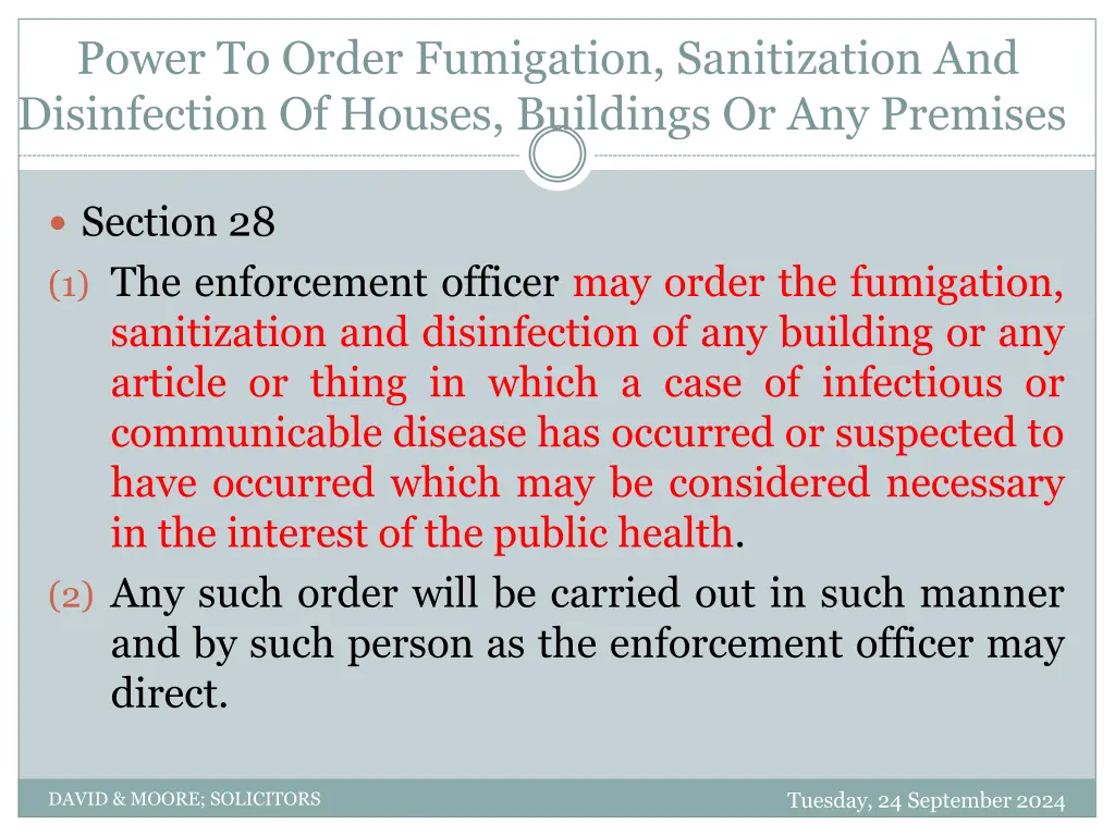 power to order fumigation sanitization