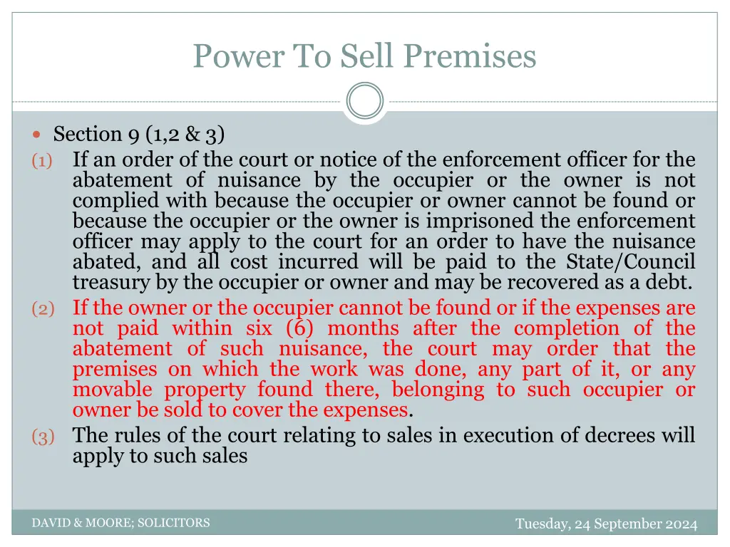 power to sell premises