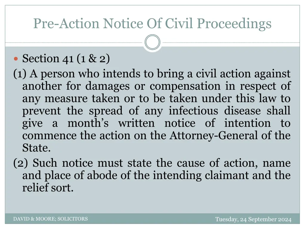 pre action notice of civil proceedings